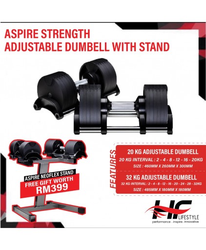 Aspire Neoflex Adjustable Dumbbell 20/32kg with Stand